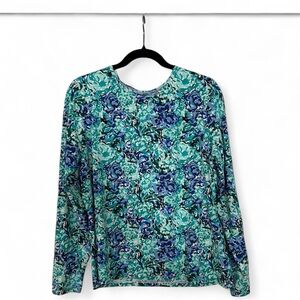 Lands'‎ End Swim Shirt Blue and Green Floral Long Sleeve